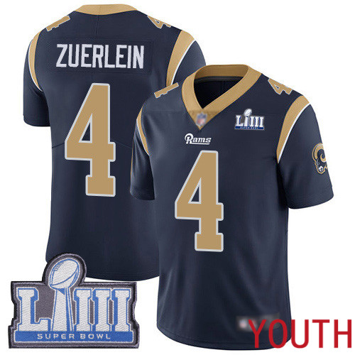 Los Angeles Rams Limited Navy Blue Youth Greg Zuerlein Home Jersey NFL Football #4 Super Bowl LIII Bound Vapor Untouchable